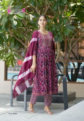 Simran vol 3 by Mystic 9 heavy reyon nyra cut printed kurti pant and dupatta catalogue at low rate readymade suit catalogs