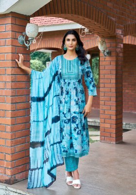Simran vol 5 by Mystic 9 premium quality reyon foil printed nayra cut kurti pant and dupatta catalogue readymade suit catalogs