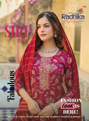 Siri vol 3 by Radhika Life style Reyon capsule foil printed kurti pant and dupatta catalogue at affordable rate wholesale catalogs