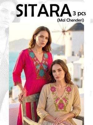 Sitara 3 Piece Heavy Mal Chanderi Embroidered Kurti Set with Lace Dupatta (L–3XL) wholesale catalogs
