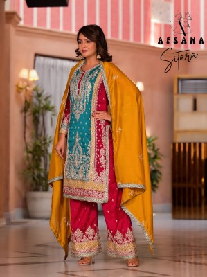 Sitara present premium silk with embroidered work readymade suit catalogue readymade suit catalogs