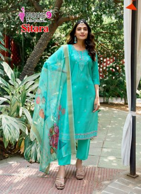 Sitara vol 1 by Mystic 9 Premium Quality roman silk embroidered readymade suit catalogue at affordable rate readymade suit catalogs