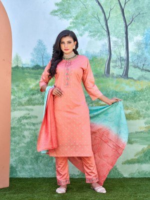 Smylee by sneha chanderi silk neck embroidery kurti pant and dupatta catalogue at wholesale price readymade suit catalogs