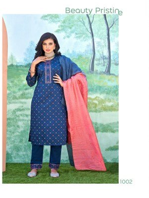 Smylee by sneha chanderi silk neck embroidery kurti pant and dupatta catalogue at wholesale price readymade suit catalogs