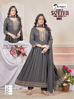 Sofia  3Pcs Vol New Pure Reyon Long Ghera Kurti Set with Work Dupatta Neptol Design Wholesale Catalogs  kurtis catalogs