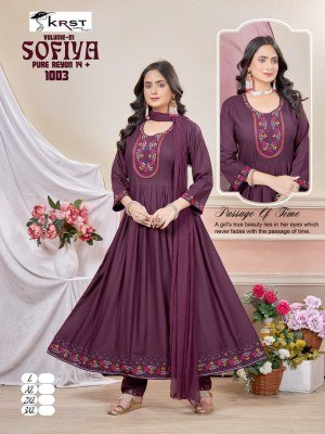Sofia  3Pcs Vol New Pure Reyon Long Ghera Kurti Set with Work Dupatta Neptol Design Wholesale Catalogs  kurtis catalogs