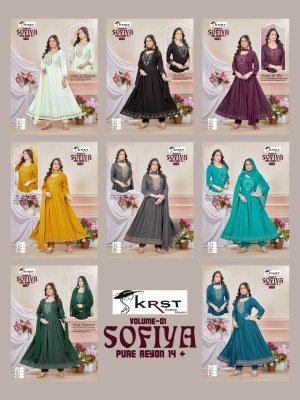Sofia  3Pcs Vol New Pure Reyon Long Ghera Kurti Set with Work Dupatta Neptol Design Wholesale Catalogs  kurtis catalogs
