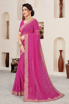 Soft Star Georgette Lahriya Print Saree with Heavy Embroidery Silk Blouse 
