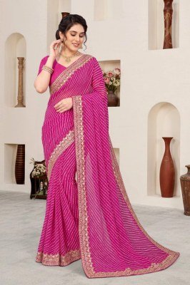 Soft Star Georgette Lahriya Print Saree with Heavy Embroidery Silk Blouse sarees