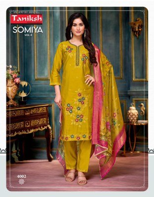 Somiya vol 4 by Taniksh Roman Embroidered Designer top bottom and dupatta catalogue at low rate readymade suit catalogs