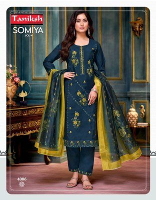 Somiya vol 4 by Taniksh Roman Embroidered Designer top bottom and dupatta catalogue at low rate readymade suit catalogs