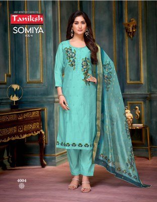 Somiya vol 4 by Taniksh Roman Embroidered Designer top bottom and dupatta catalogue at low rate readymade suit catalogs