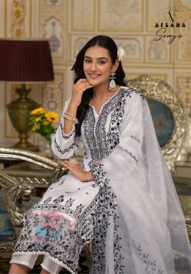 Somya black white and Afsana organza beautiful work readymade suit catalogue at low rate kurti pant with dupatta Catalogs