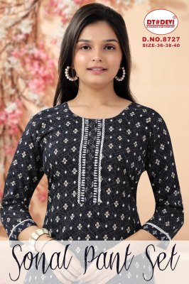 Sonal pant by DNo 8727 Reyon printed readymade kurti pant and dupatta catalogue at low price Amavi