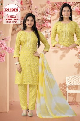 Sonal pant by DNo 8727 Reyon printed readymade kurti pant and dupatta catalogue at low price kurti pant with dupatta Catalogs