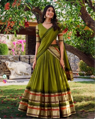 Southindian Festival And Bridemaids Collection Green Colour Royal Look In Southindian Lehenga Choli Wholesale  Single