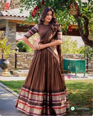 Southindian Festival And Bridemaids Collection Brown Colour Royal Look In Southindian Lehenga Choli Wholesale  Single
