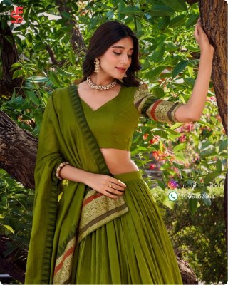 Southindian Festival And Bridemaids Collection Green Colour Royal Look In Southindian Lehenga Choli Wholesale  lehenga choli