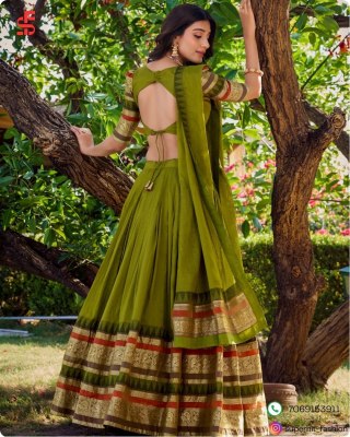 Southindian Festival And Bridemaids Collection Green Colour Royal Look In Southindian Lehenga Choli Wholesale  lehenga choli