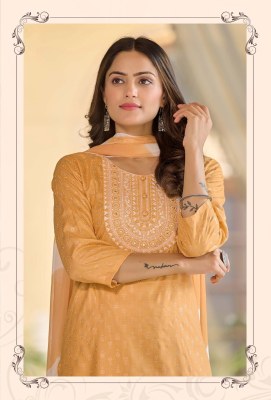 Spotlight by Rangmaya reyon slub printed kurti pant and dupatta catalogue at low rate readymade suit catalogs