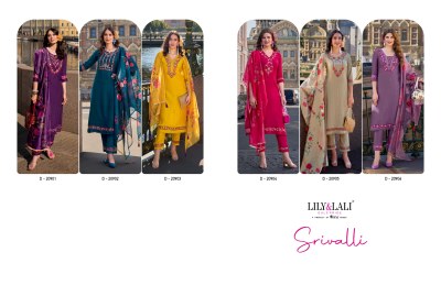 Srivalli by Lily and lali handwork kurti pant and dupatta catalogue at affordable rate readymade suit catalogs