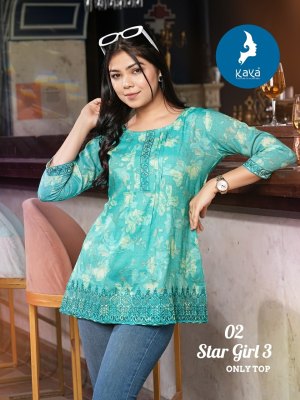 Star girl 3 by Kaya capsual foil printed best design short top catalogue at amaviexpo western wear catalogs