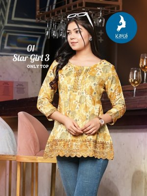 Star girl 3 by Kaya capsual foil printed best design short top catalogue at amaviexpo western wear catalogs