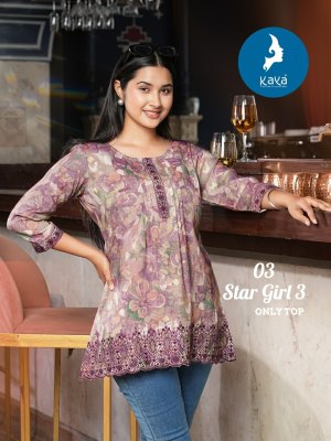 Star girl 3 by Kaya capsual foil printed best design short top catalogue at amaviexpo western wear catalogs