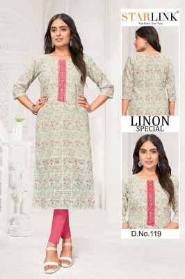 Starlink linon special lenon chex digital printed embroidery work Kurti wholesaler  kurtis catalogs
