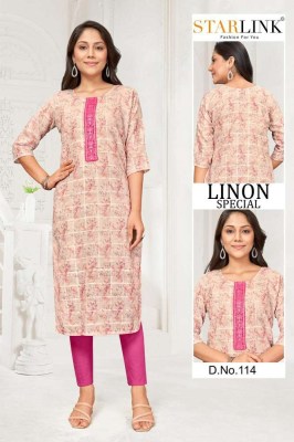 Starlink linon special lenon chex digital printed embroidery work Kurti wholesaler  kurtis catalogs