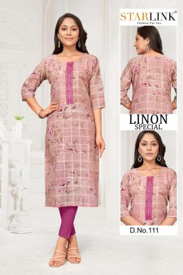 Starlink linon special lenon chex digital printed embroidery work Kurti wholesaler  kurtis catalogs