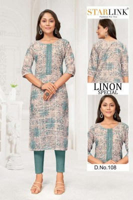 Starlink linon special lenon chex digital printed embroidery work Kurti wholesaler  kurtis catalogs