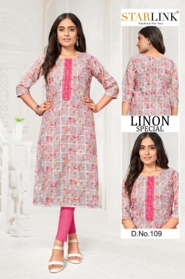 Starlink linon special lenon chex digital printed embroidery work Kurti wholesaler  kurtis catalogs