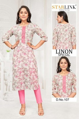 Starlink linon special lenon chex digital printed embroidery work Kurti wholesaler  kurtis catalogs