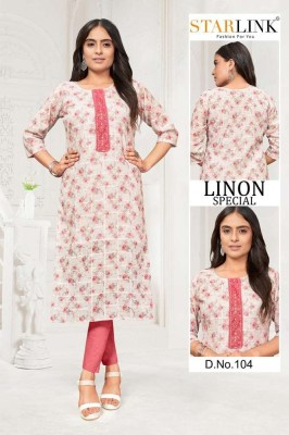 Starlink linon special lenon chex digital printed embroidery work Kurti wholesaler  kurtis catalogs