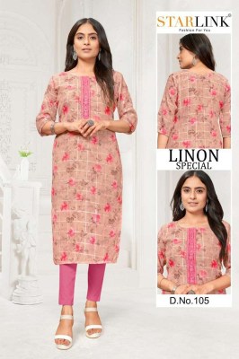 Starlink linon special lenon chex digital printed embroidery work Kurti wholesaler  kurtis catalogs