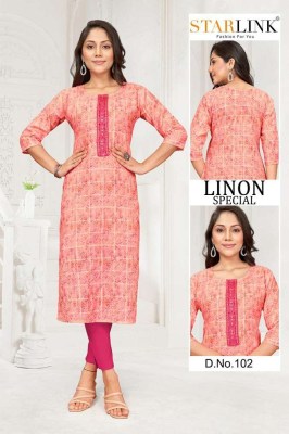 Starlink linon special lenon chex digital printed embroidery work Kurti wholesaler  kurtis catalogs