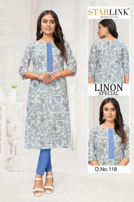 Starlink linon special lenon chex digital printed embroidery work Kurti wholesaler  kurtis catalogs