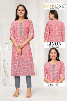 Starlink linon special lenon chex digital printed embroidery work Kurti wholesaler  kurtis catalogs