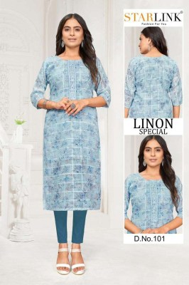 Starlink linon special lenon chex digital printed embroidery work Kurti wholesaler  kurtis catalogs