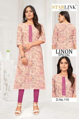 Starlink linon special lenon chex digital printed embroidery work Kurti wholesaler  kurtis catalogs