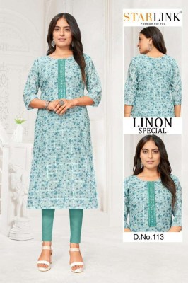 Starlink linon special lenon chex digital printed embroidery work Kurti wholesaler  kurtis catalogs