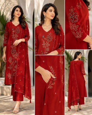 Straight Cut Collection Roman Silk Kurti with Inner and 2 Side Pockets Size wise Combo Set