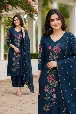 Straight Cut Collection Roman Silk Kurti with Inner and 2 Side Pockets Size wise Combo Set