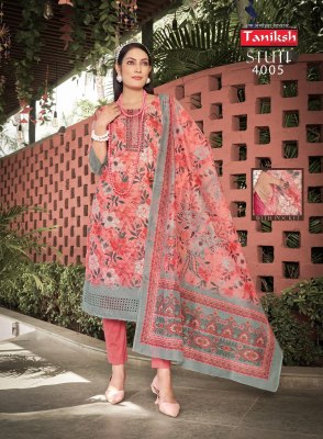 Stuti vol 5 by Taniksh Sikvans embroidered work digital ready to wear top bottom and dupatta collectionat affordable rate readymade suit catalogs