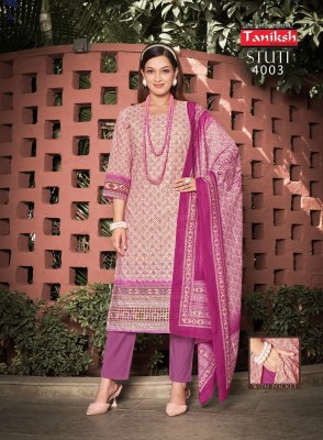 Stuti vol 5 by Taniksh Sikvans embroidered work digital ready to wear top bottom and dupatta collectionat affordable rate readymade suit catalogs