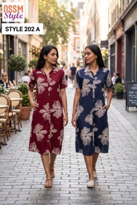 Style No. 202 Rayon Discharge Print A-Line Kurti Set with Pocket & Belt kurtis catalogs