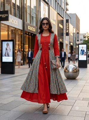 Stylish Long Jacket Flared Kurti Heavy Rayon Collection 
