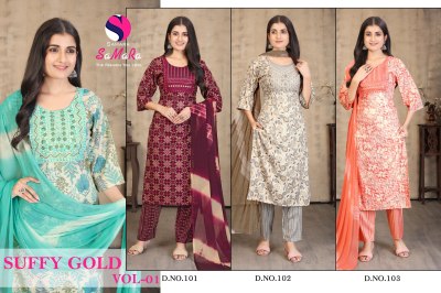 Suffy Gold vol 1 by Samara Capsule Printed kurti pant and dupatta collection at affordable rate  readymade suit catalogs