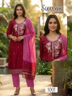 Suman Heavy Roman Silk Kurti Pant with Fancy Heavy Dobby Dupatta Set kurti pant with dupatta Catalogs